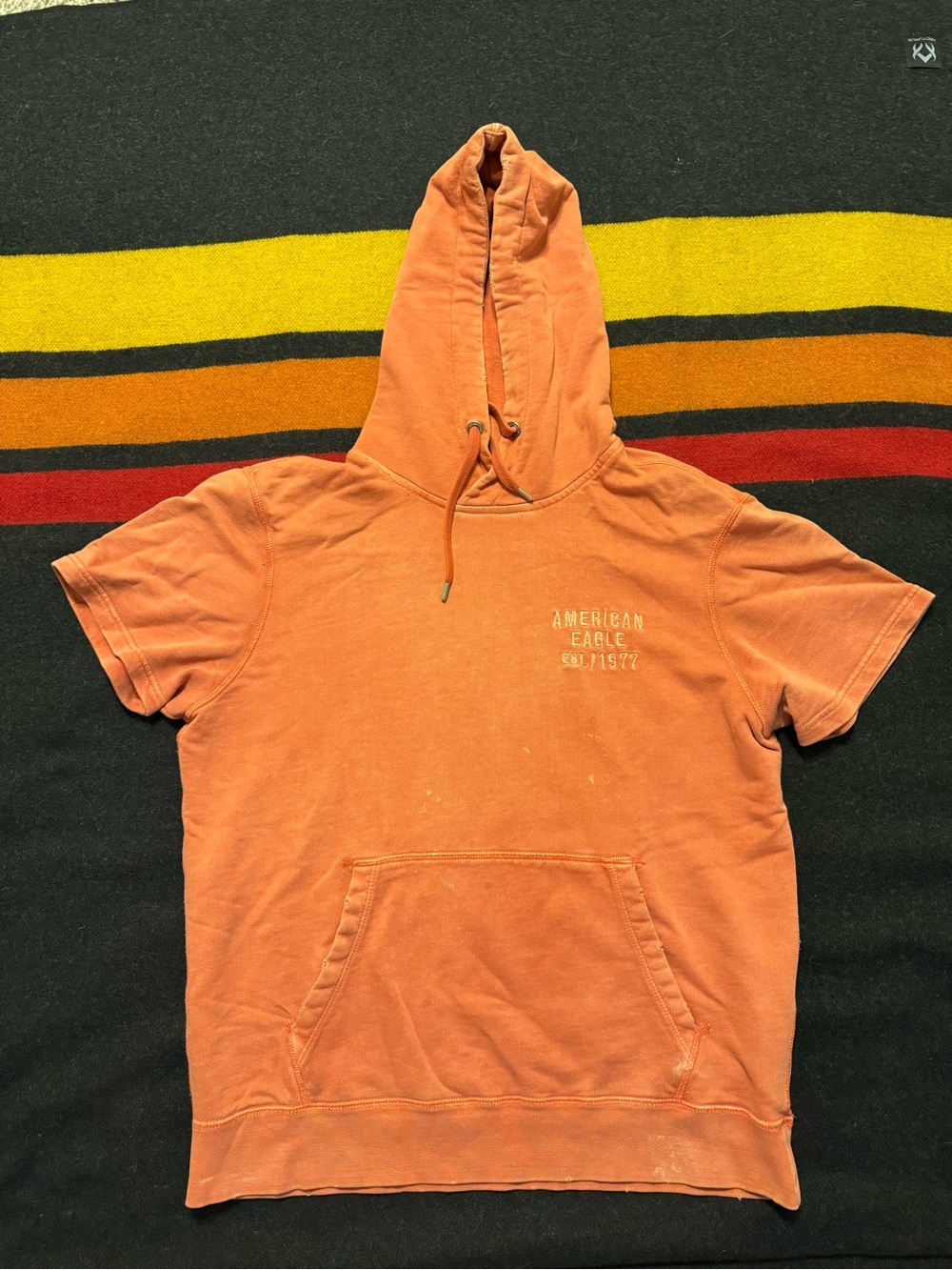 American Eagle Outfitters Orange Short-Sleeve Hooded Sweatshirt